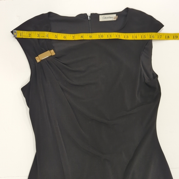 Calvin Klein Black Sheath Dress - Women's Size 6 Knee Length Gold Accent Classic - Picture 12 of 14